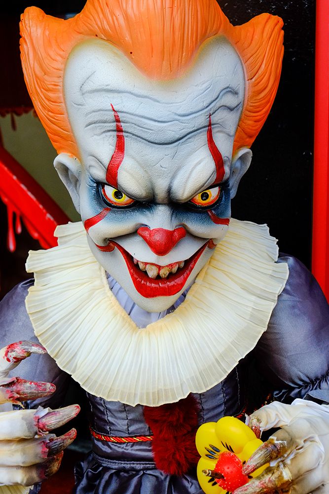 Vienna, Austria. Scary clown at house of horrors ride at The Prater Amusement park.